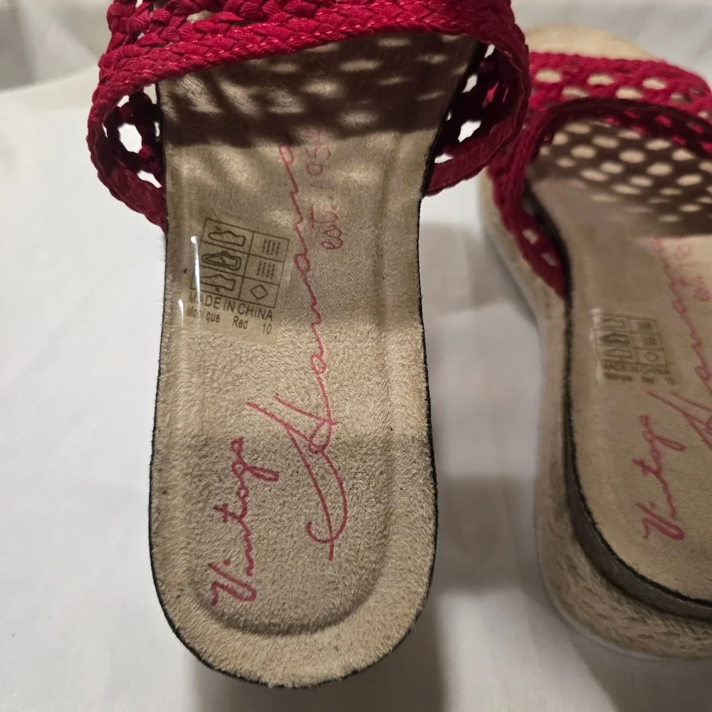 Vintage Havana Red‎ Woven Platform Espadrille Wedge Sandals Size 10